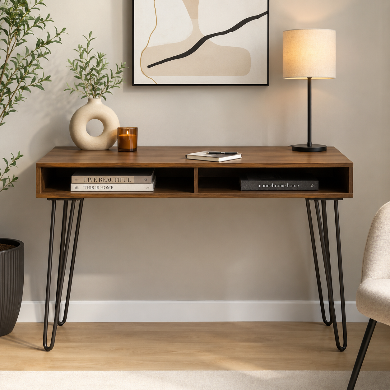 Bureau Console Design en Bois & Métal