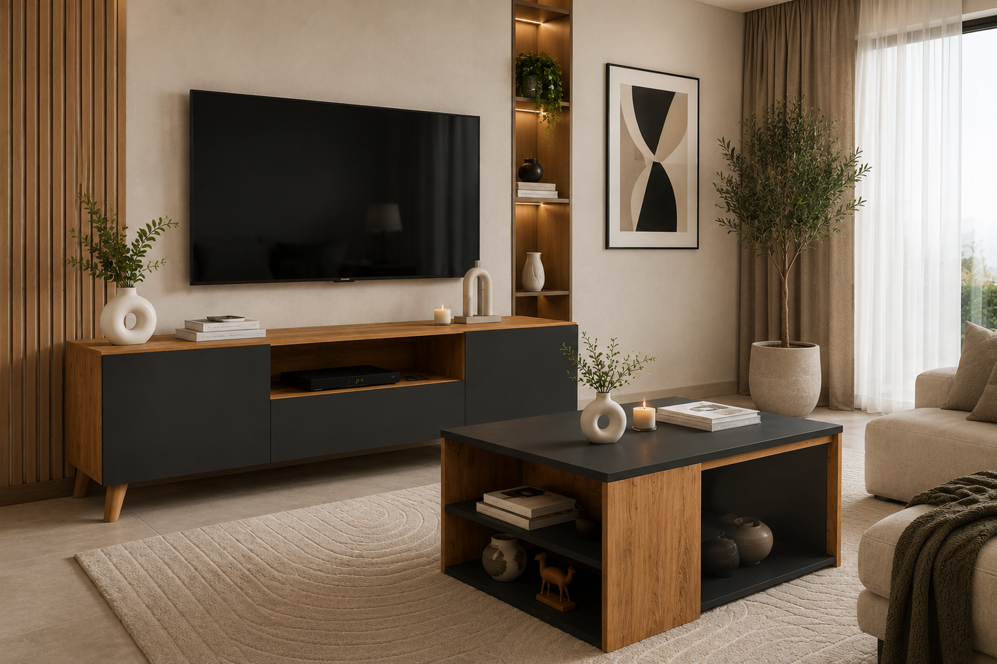 Ensemble Meuble TV + Table Basse Moderne