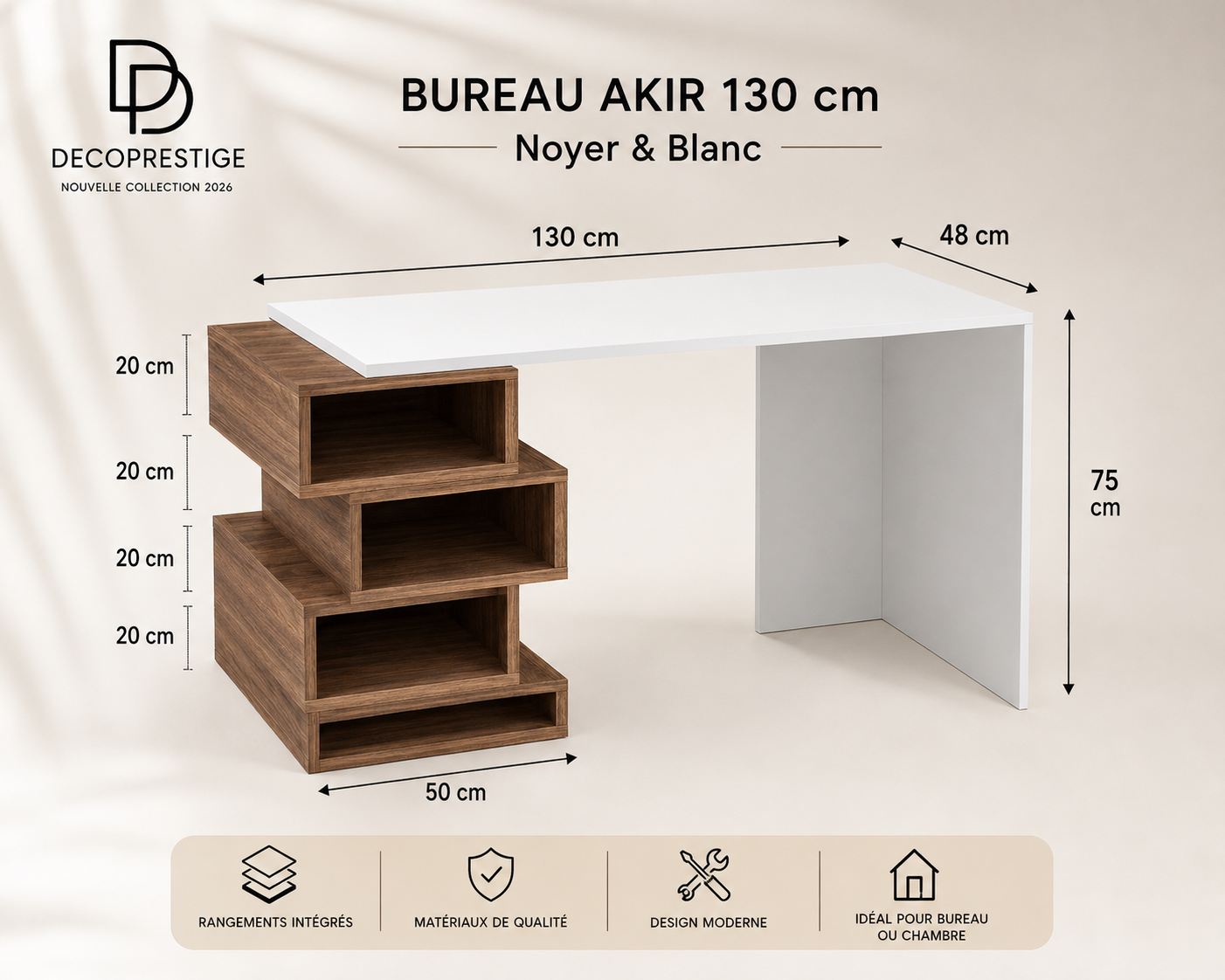 Bureau AKIR – Noyer & Blanc
