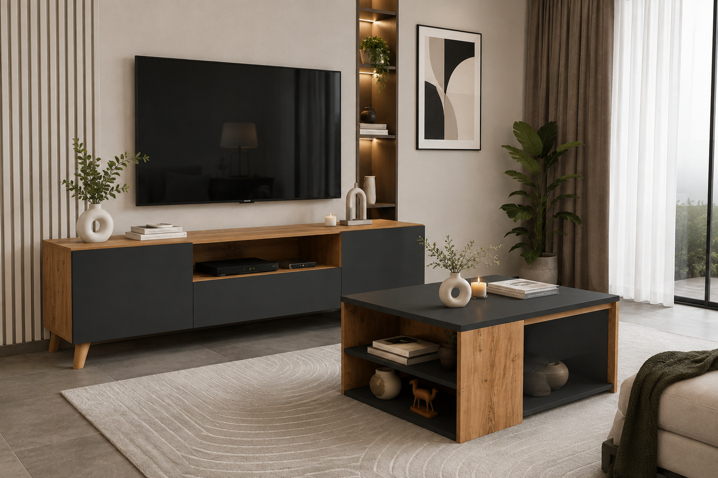 Ensemble Meuble TV + Table Basse Moderne