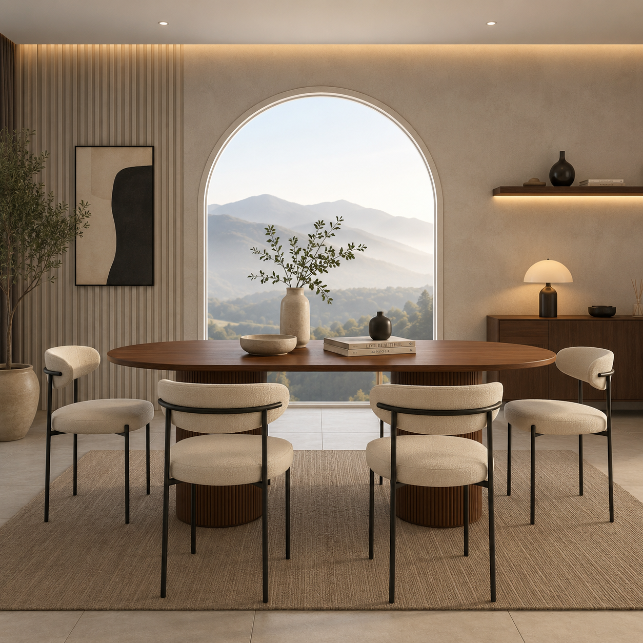 Table à manger en noyer avec 6 chaises