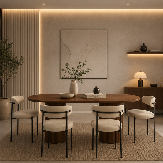 Table à manger en noyer avec 6 chaises