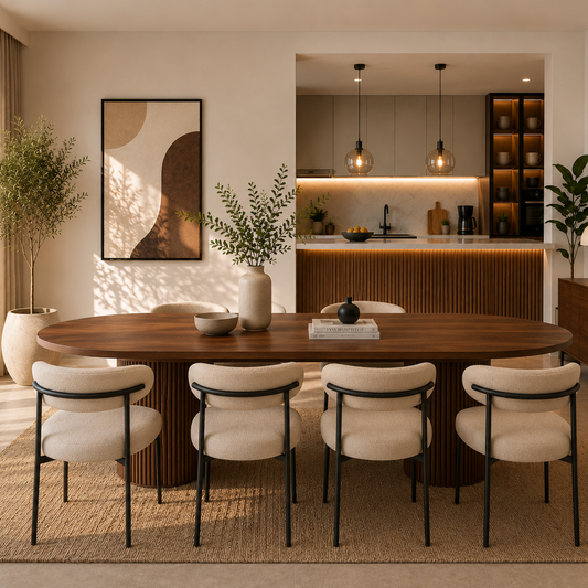 Table à manger en noyer avec 8 chaises