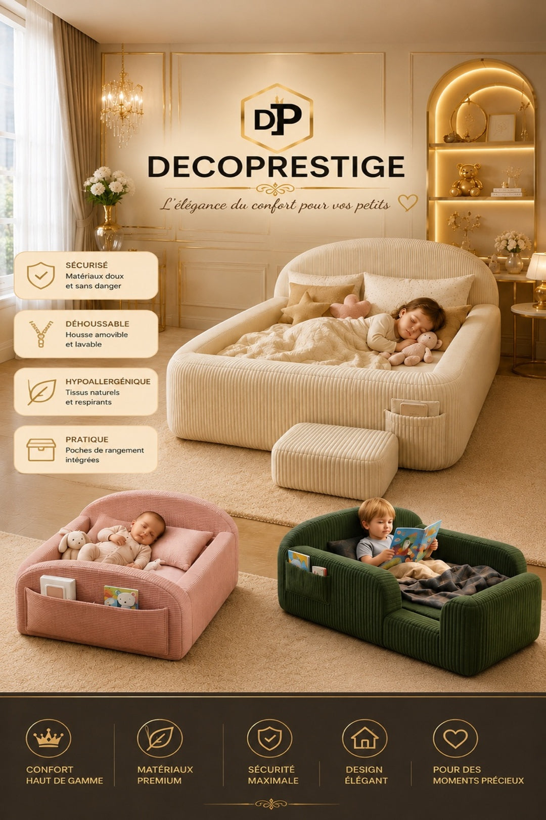 ✨ Canapé-Lit Enfant Premium – Confort, Sécurité & Élégance | DECOPRESTIGE